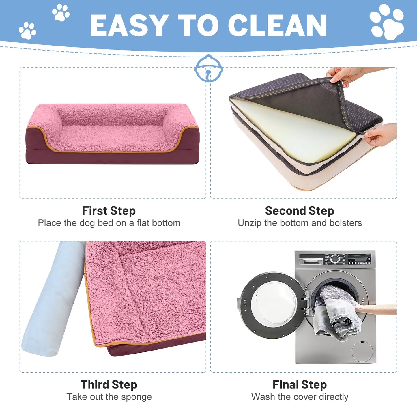Dog Bed for Large Medium Small Dogs Orthopedic Dog Sofa Bed Non Slip Pet Couch with Removable Washable Cover Supportive Egg Crate Foam S to XL, Wine Red and Pink