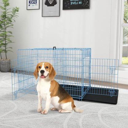 36 Inch Dog Crate, Dog Crates and Kennels for Big Dog Foldable Large Dog Crate for Large Dogs with Handle Double-Door Outdoor Metal Wire Dog Cage with Plastic Tray for Medium Dogs, Blue