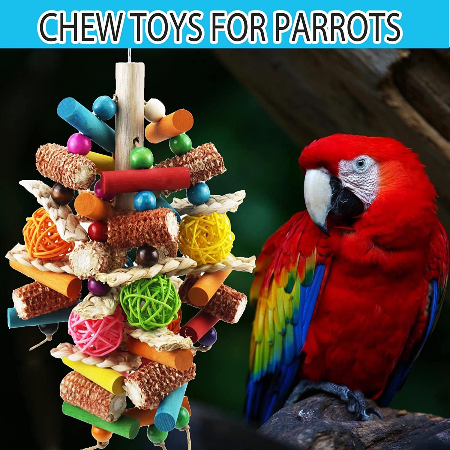 Natural Corn Cob Parrot Chewing Toy, Hanging as Foraging Toy | Suitable for Small and Medium-Sized Macaws, African Gray, Cockatoos, Parrots, Sun Cones, Amazon Parrots