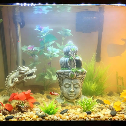 Aquarium Buddha Head Statue Decor Betta Resin Hideout Cave Fish Tank Accessories Sleep Rest Conceal Breed for Fish Shrimp Reptile Amphibian (1 PCS)