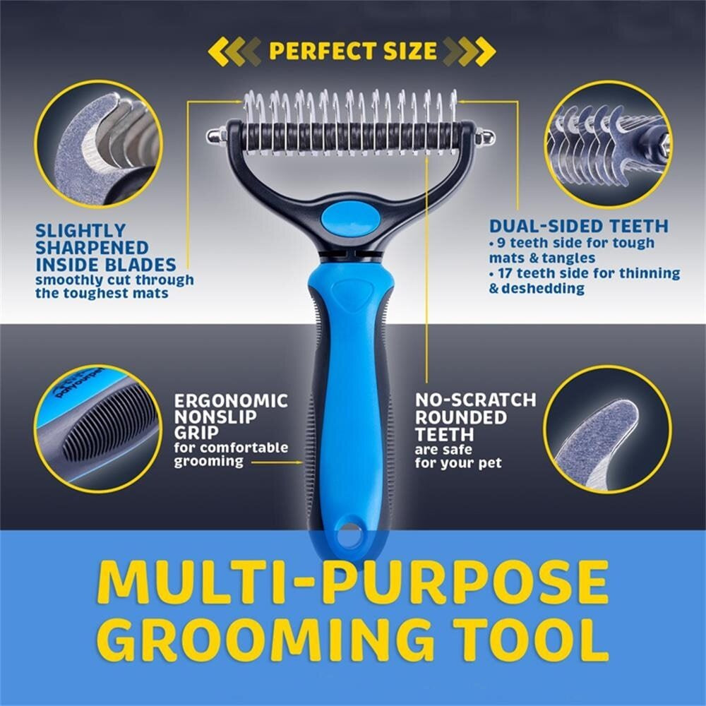 Pet Shedding Brush Grooming 2 Sided Undercoat Dog Cat Comb Tool Pets NEW