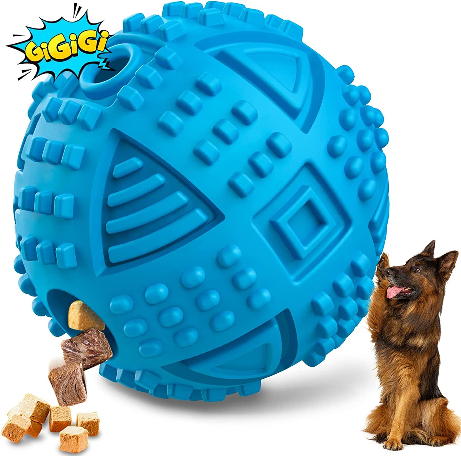 Dog Balls Treat Dispensing Dog Toys for Aggressive Chewers Large Breed | Nearly Indestructible Squeaky Puppy Chew Toys for Largebreeds, Natural Rubber Doggie Puzzle Toys, Pet Treat Ball