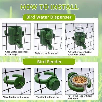 3Pcs No Mess Bird Water Dispenser Bird Cage Feeder Accessories for Parakeet | Plastic,Automatic,Installation,Washable,Detachable,With Bird Food Feeder Perch Stand,For Lovebirds Cockatiel Budgie