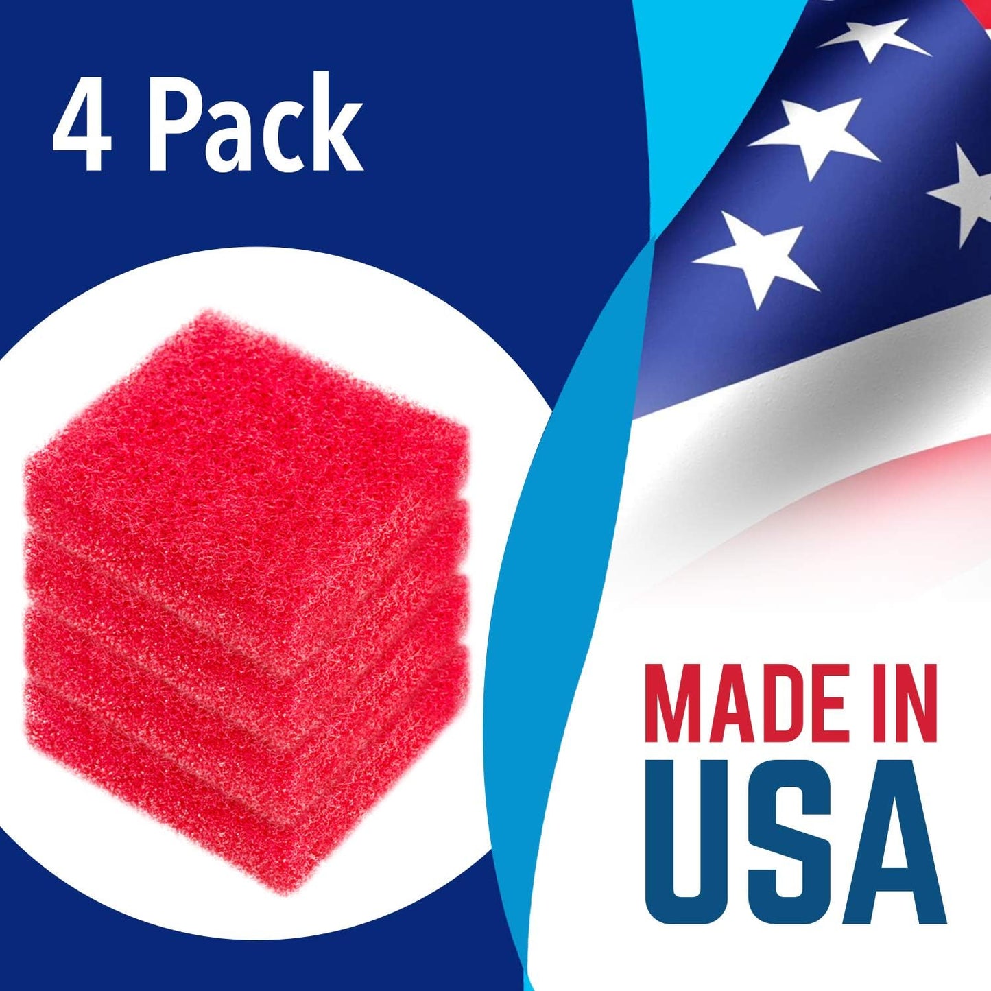 Aquarium Glass Cleaner Sponge - Non-Scratch Aquarium Glass Scrubber - Durable Tank Sponge Cleaner - Ergonomic Fish Tank Pad - Pack of 4, Red, 3.25 in X 3.25 in X 1 In