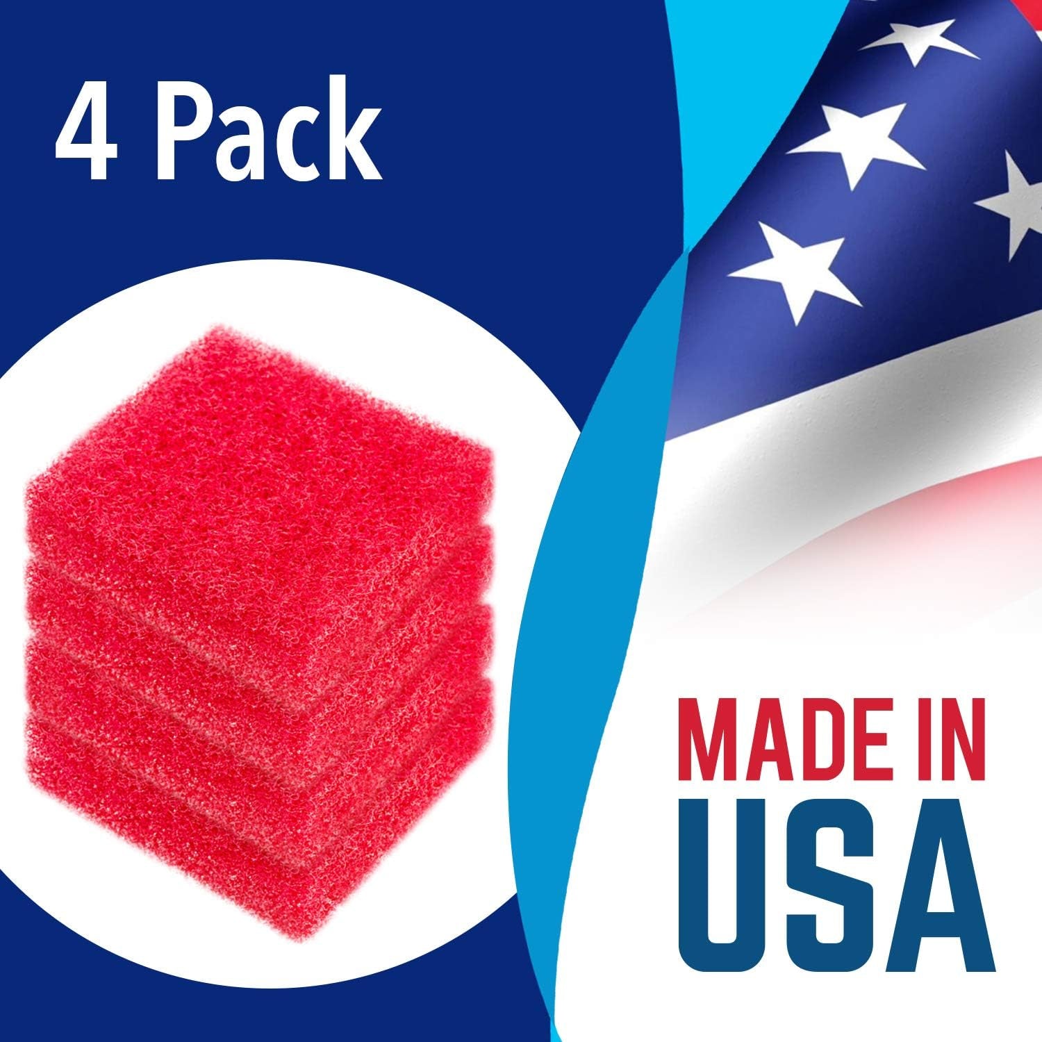 Aquarium Glass Cleaner Sponge - Non-Scratch Aquarium Glass Scrubber - Durable Tank Sponge Cleaner - Ergonomic Fish Tank Pad - Pack of 4, Red, 3.25 in X 3.25 in X 1 In
