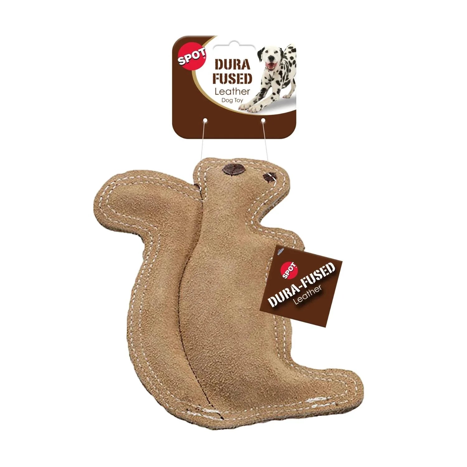Dura-Fused Squirrel Dog Toy, Real Leather & Jute Fabric Toy for Moderate Chewers, Small & Medium Dogs, 8In