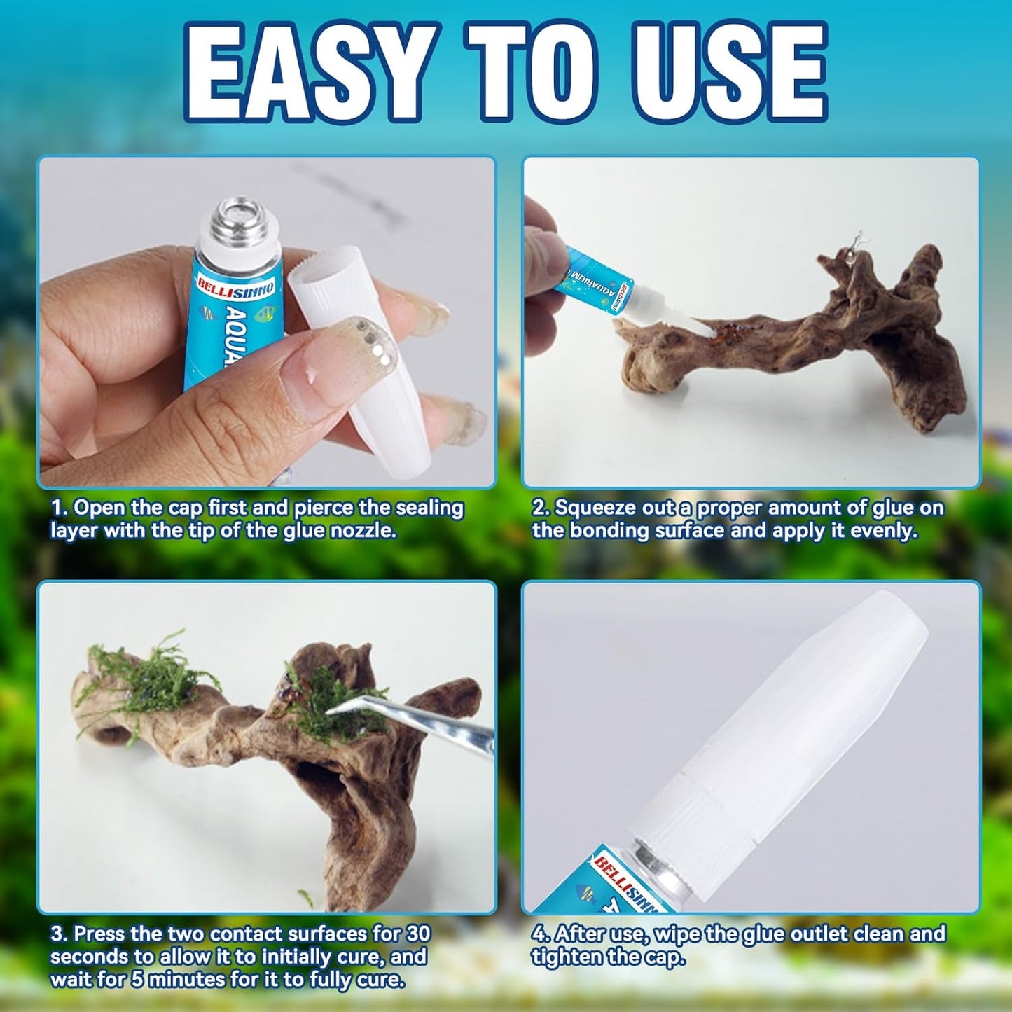 Aquarium Glue, Clear Reef Adhesive for Plants and Rocks, Moss, Coral, Stone, Wood, Plant, Suitable for Freshwater and Saltwater Aquascape, 5G*5Pcs