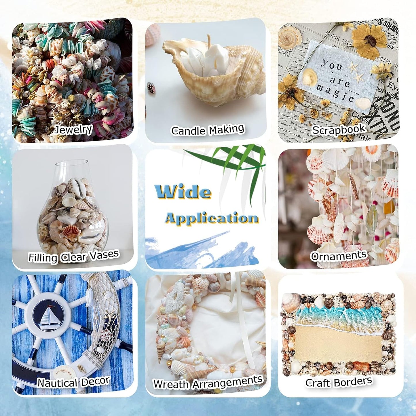 200+Pcs Sea Shells Bulk Mixed Ocean Beach Seashells, Various Sizes Natural Seashells Starfish for Fish Tank, Home Decorations, Beach Theme Party, Candle Making, Wedding Decor, DIY Crafts