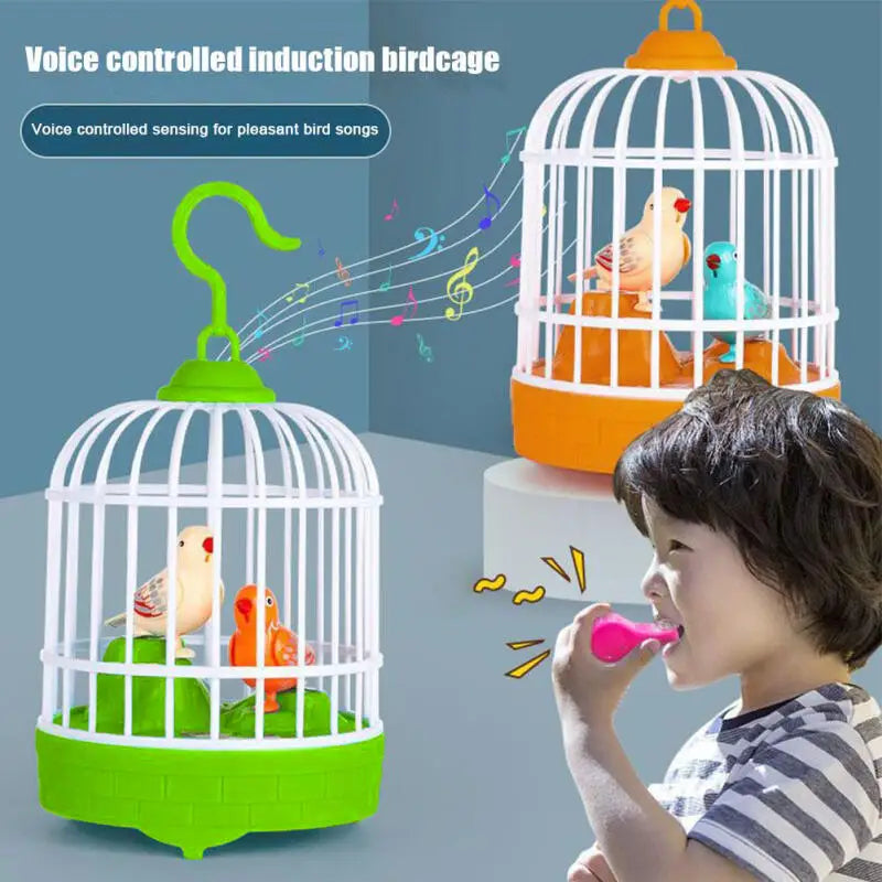 Talking Electric Bird Cage Toys Pet Inductive Voice Controll Simulation Singing Parrot Light Sound Children'S Education Toy Gift