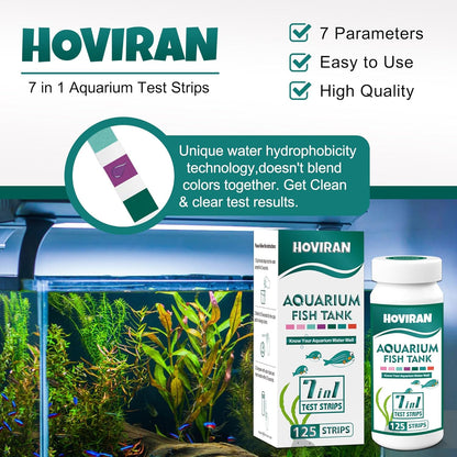 7 Way Aquarium Test Strips, 125 Strips for Fish Tank & Pond Test Kit | Freshwater Saltwater Water Testing Kit Aquarium for Chlorine, Total Hardness, Carbonate, Alkalinity, Nitrate, Nitrite and Ph