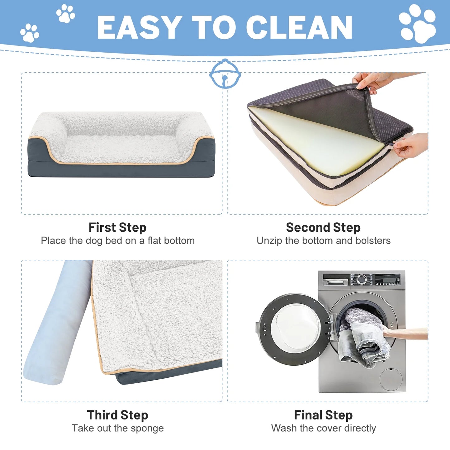 Dog Bed for Large Medium Small Dogs Orthopedic Dog Sofa Bed Non Slip Pet Couch with Removable Washable Cover Supportive Egg Crate Foam S to XL, White and Gray