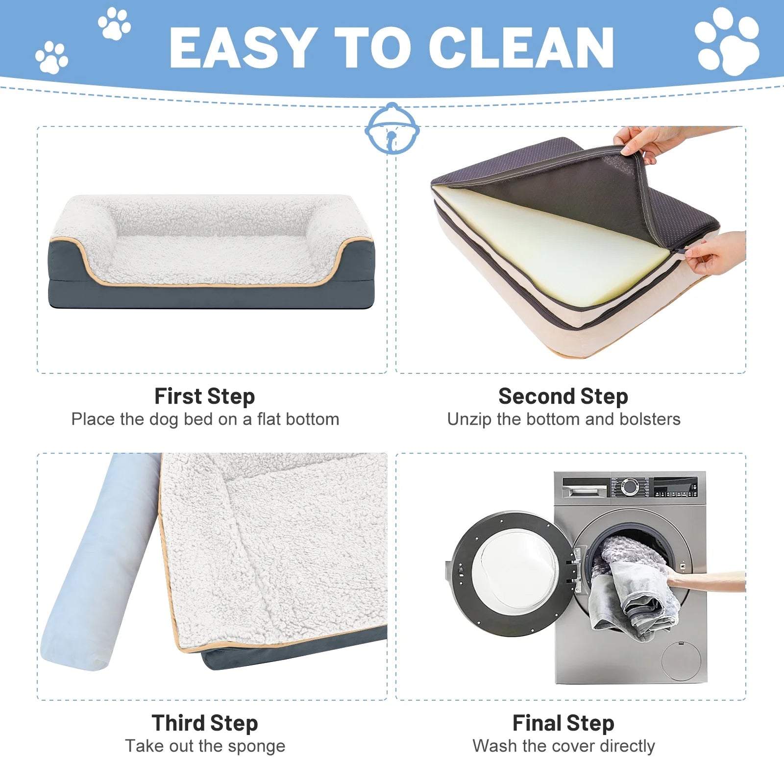 Dog Bed for Large Medium Small Dogs Orthopedic Dog Sofa Bed Non Slip Pet Couch with Removable Washable Cover Supportive Egg Crate Foam S to XL, White and Gray