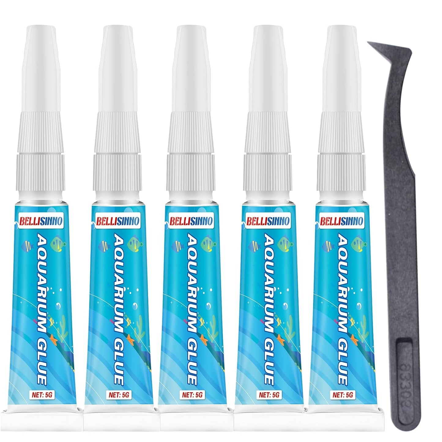 Aquarium Glue, Clear Reef Adhesive for Plants and Rocks, Moss, Coral, Stone, Wood, Plant, Suitable for Freshwater and Saltwater Aquascape, 5G*5Pcs