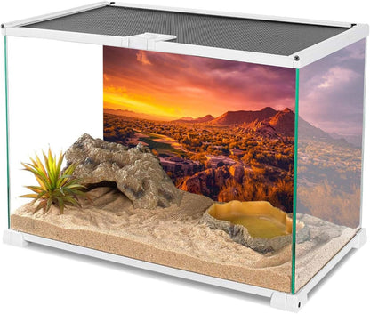 24X12 Inches Sun and Desert Terrarium Background Mountain Oasis Gobi Reptile Habitat Background Vinyl