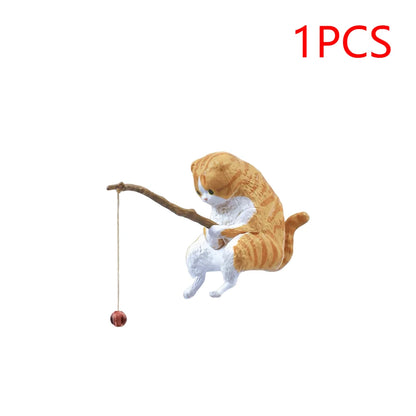 1-5PCS Fishing Cat Aquariums Decorations Fishtanks Hangable Decors Landscape Aquaticpet Fishtank Ornament Desktop Accessories