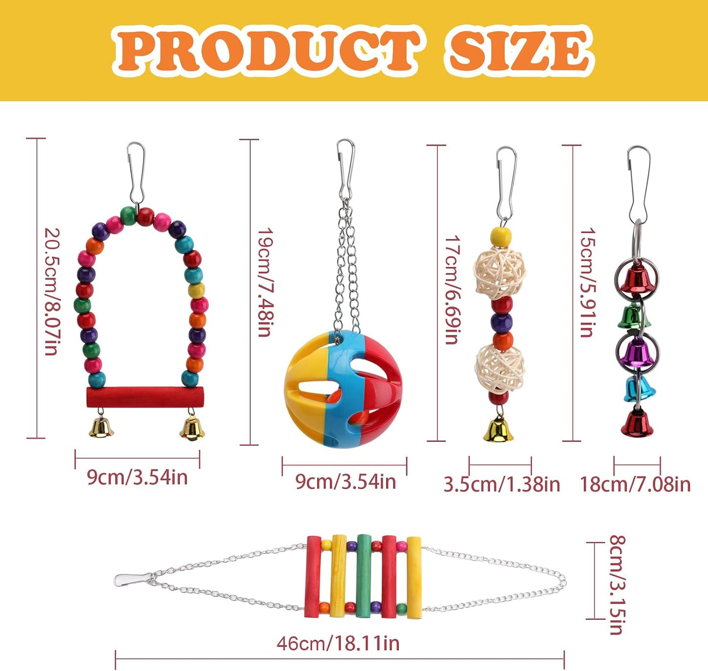 5 in 1 Bird Parakeet Toys, Detachable Birdie Perches Platform Swing with Climbing Ladder, Parrot Cage Stand Accessories, Wooden Playing Gyms for Conure Cockatiel Parrot, Bird Wooden Playground