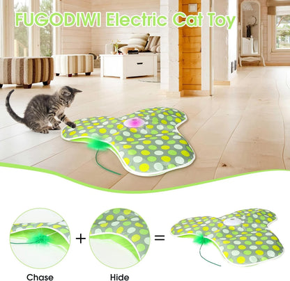 Interactive Cat Toy, Self-Employment, Electric Cat Toy, Intelligence Toy for Cats with Removable Feathers, Automatic Mouse Catching Game, Green