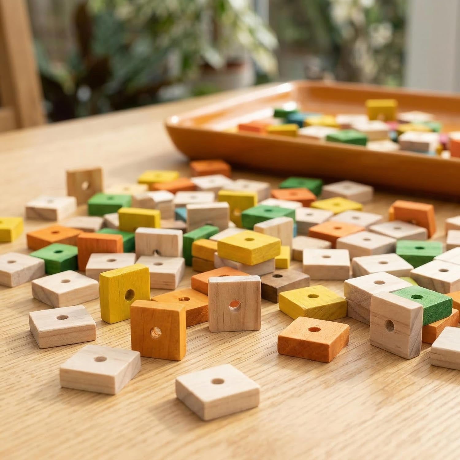 Parrot Toys: 100PCS Wooden Chewing Blocks, Thick Natural Wood for Bird Chew Training, DIY Cage Toys for Parakeet Budgie Conure Macaw Cockatoo
