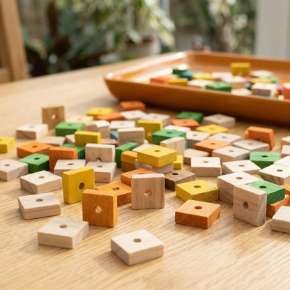 Parrot Toys: 100PCS Wooden Chewing Blocks, Thick Natural Wood for Bird Chew Training, DIY Cage Toys for Parakeet Budgie Conure Macaw Cockatoo