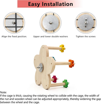 Bird Rotating Perch Toy, Wooden Ferris Wheel Parrot Toy | 5 Perches, Durable, for Parakeet, Cockatiel, Budgerigar, Conures, Lovebirds, Bird Cage Accessories
