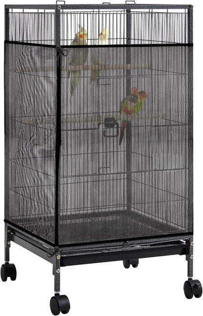 Large Bird Cage Seed Catcher 31 X 118 Inches Adjustable Bird Cage Net Cover Black Bird Cage Cover Elastic Band Mesh Cage Cover Skirt Nylon Mesh for Parakeet Parrot Cages