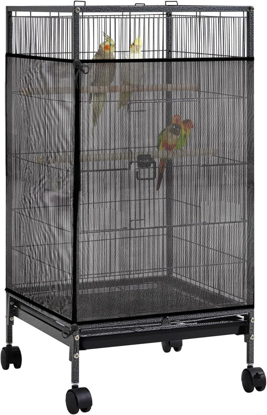 Large Bird Cage Seed Catcher 31 X 118 Inches Adjustable Bird Cage Net Cover Black Bird Cage Cover Elastic Band Mesh Cage Cover Skirt Nylon Mesh for Parakeet Parrot Cages