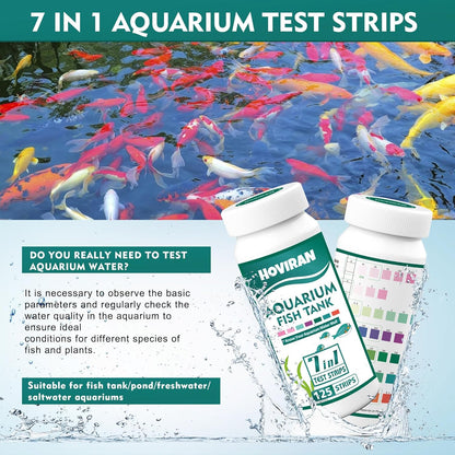 7 Way Aquarium Test Strips, 125 Strips for Fish Tank & Pond Test Kit | Freshwater Saltwater Water Testing Kit Aquarium for Chlorine, Total Hardness, Carbonate, Alkalinity, Nitrate, Nitrite and Ph