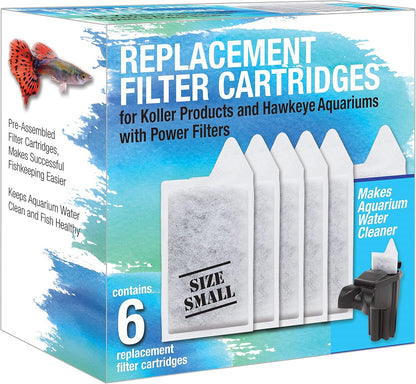 Small Aquarium Filter Cartridges 6-Pack, High-Efficiency Replacement for 3–6 Gallon Aquariums, Keeps Water Crystal Clear
