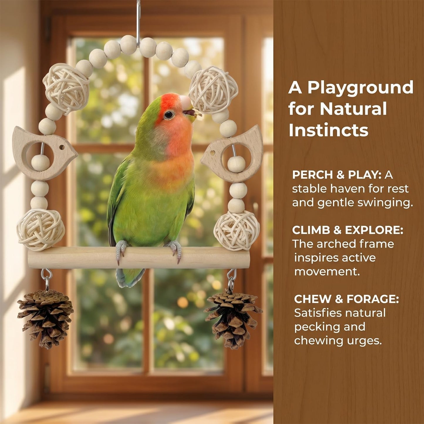 Bird Swing Bird Toys Parrot Toys Parakeet Toys Bird Cage Accessories for Budgerigar, Parakeet, Conure, Cockatiel, Mynah, Love Birds, Finches (A)