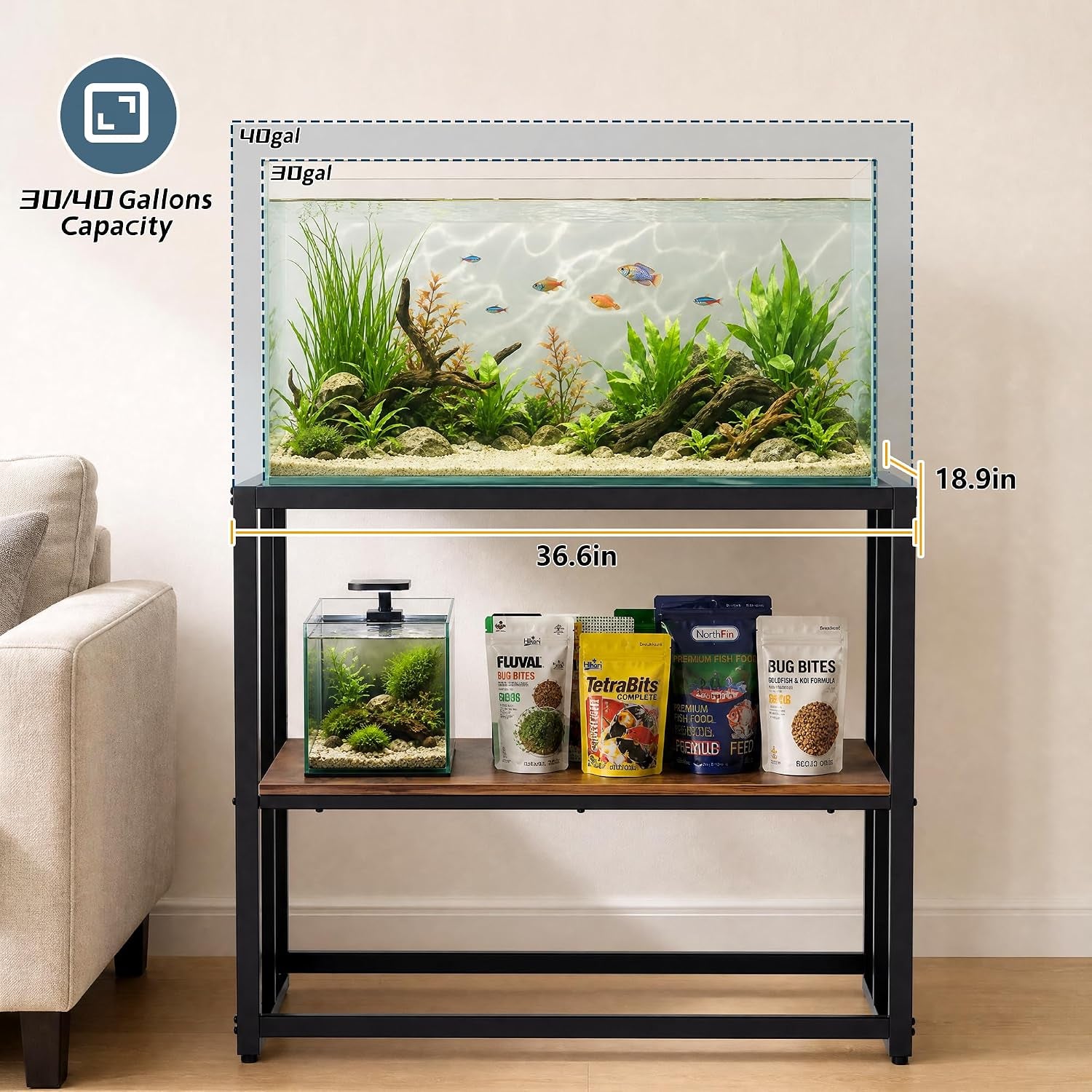 40 Gallon Fish Tank Stand for Aquarium Stand Metal Fish Tank Stand,Brown | Powder Metal Fish Tank Stand 36.6"X18.5"X30"Dual-Layer Design Terrarium Stand Ideal for Home and Office & Small Pet Shop