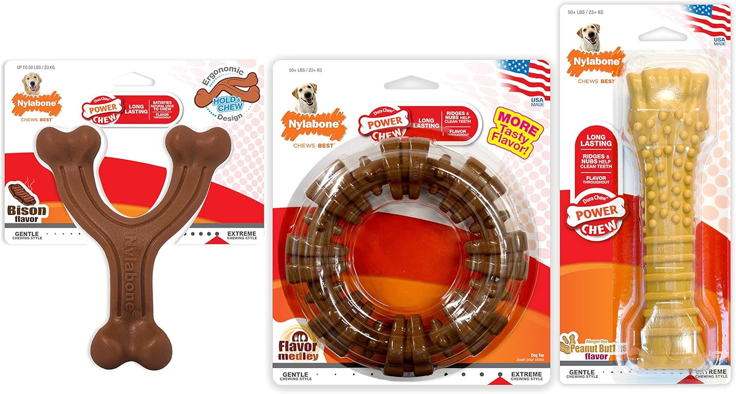 Power Chew Customer Favorites Dog Chew Toys, 3 Count, Large | Flavor Medley, Peanut Butter, and Beef Flavor, Durable Dog Toys for Aggressive Chewers, for Large Breeds up to 50 Lbs