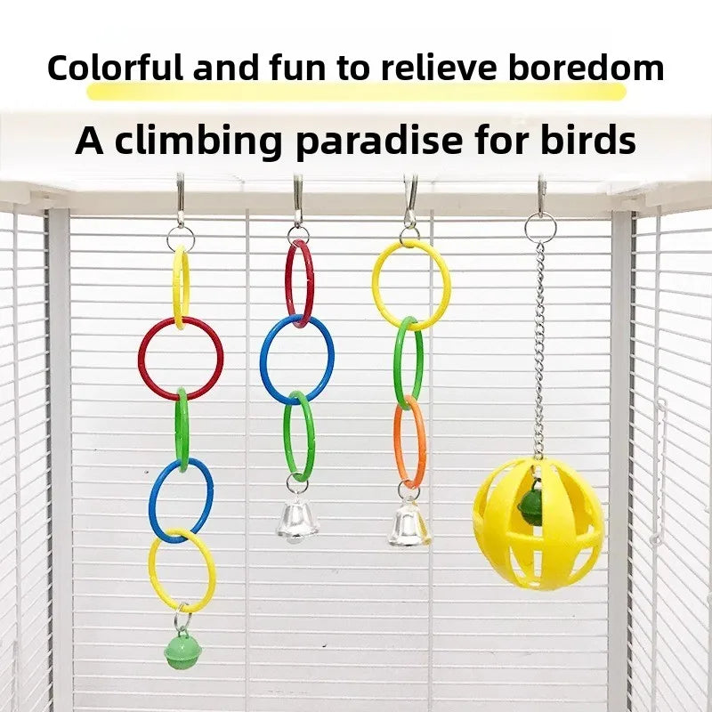 Parrot Swing Toy Bird Cage Toys with Bell Sound Colorful Climbing Ring for Lovebirds Color Ring Grinder Nibble Bird Toy Cage