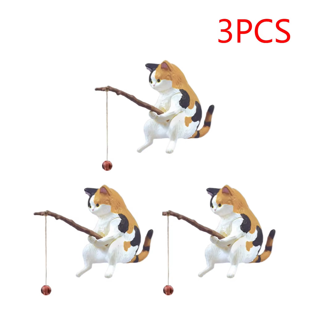 1-5PCS Fishing Cat Aquariums Decorations Fishtanks Hangable Decors Landscape Aquaticpet Fishtank Ornament Desktop Accessories