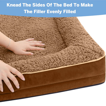 Dog Bed for Large Medium Small Dogs Orthopedic Dog Sofa Bed Non Slip Pet Couch with Removable Washable Cover Supportive Egg Crate Foam S to XL, Brown