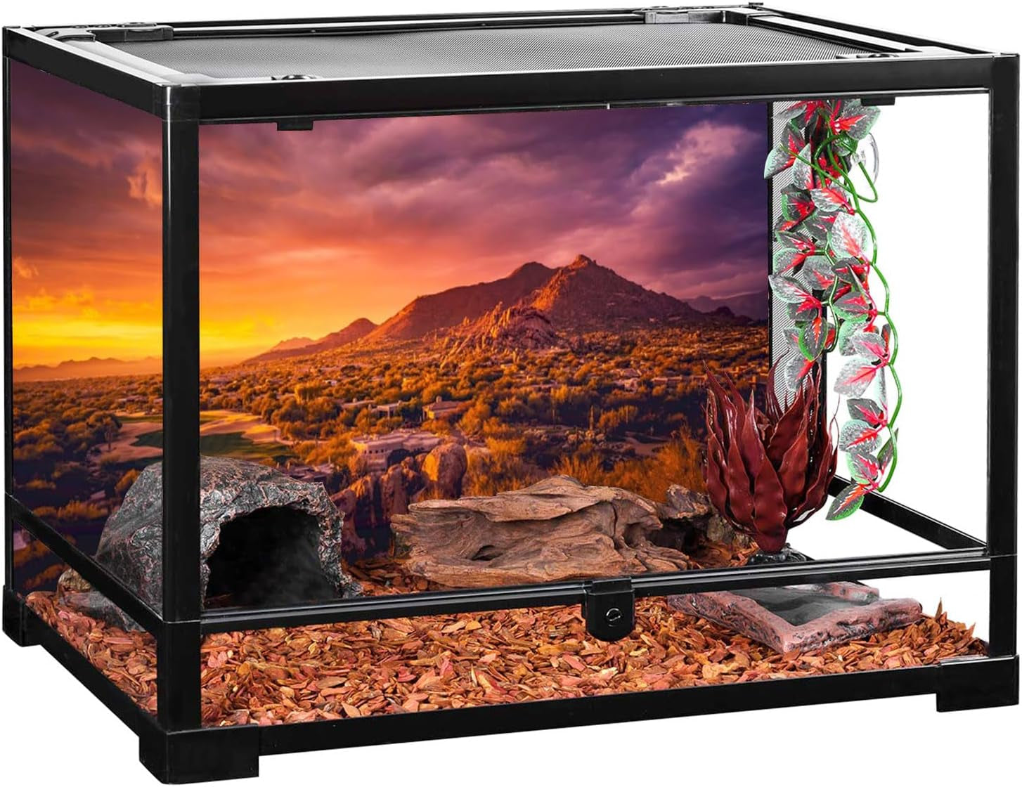 24X12 Inches Sun and Desert Terrarium Background Mountain Oasis Gobi Reptile Habitat Background Vinyl
