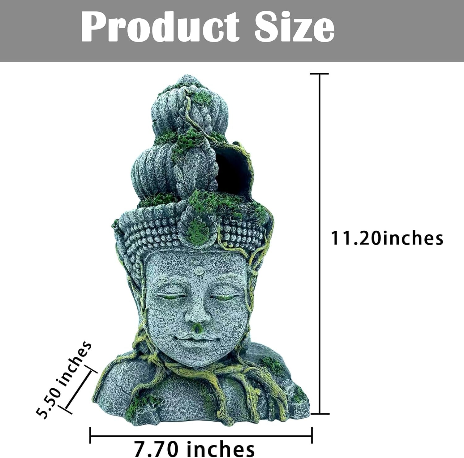Aquarium Buddha Head Statue Decor Betta Resin Hideout Cave Fish Tank Accessories Sleep Rest Conceal Breed for Fish Shrimp Reptile Amphibian (1 PCS)