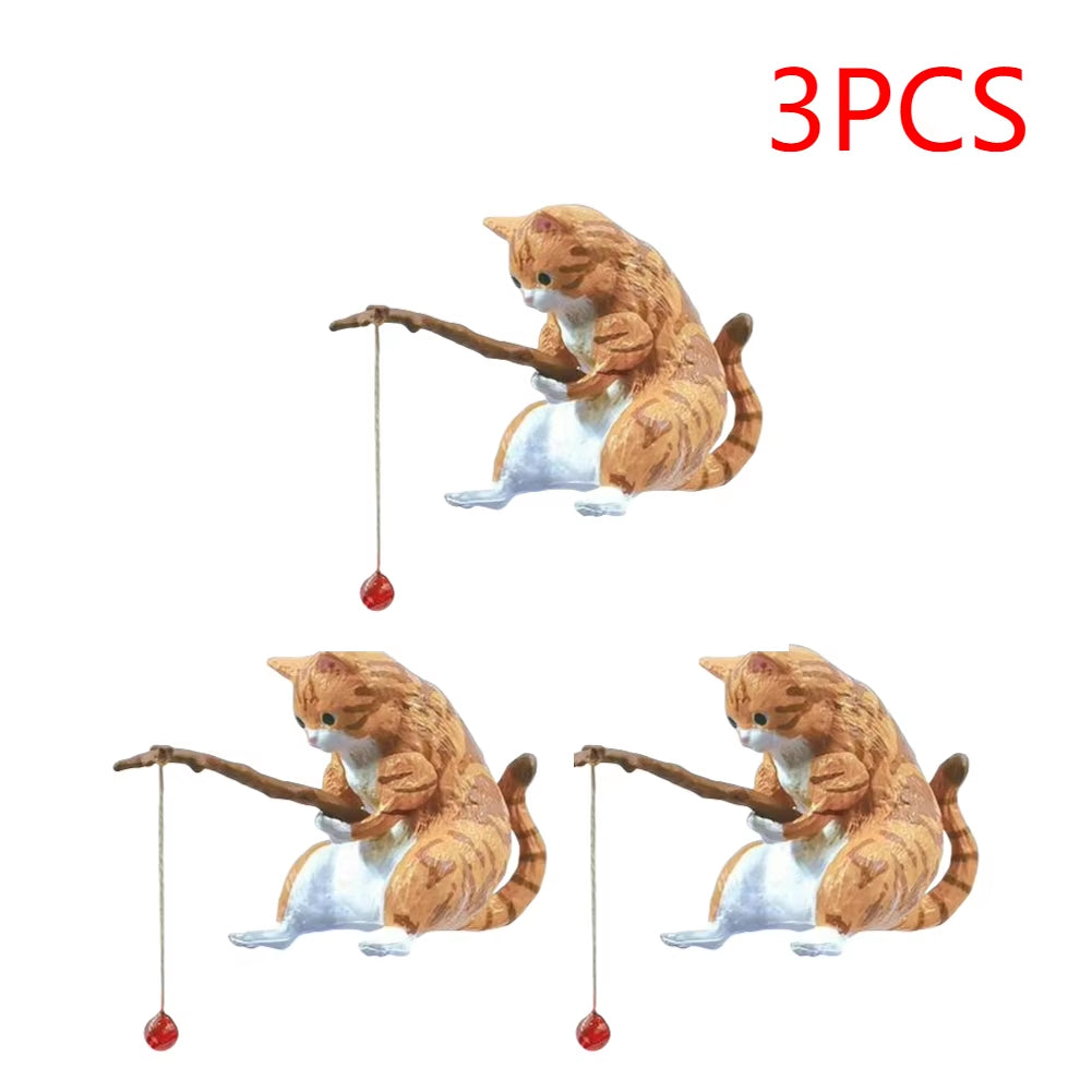 1-5PCS Fishing Cat Aquariums Decorations Fishtanks Hangable Decors Landscape Aquaticpet Fishtank Ornament Desktop Accessories