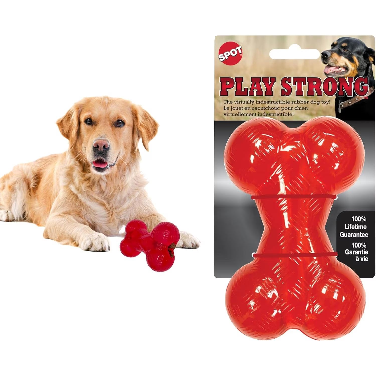 Play Rubber Bones for Dogs – Durable TPR Chew Toy with Treat Hole for Aggressive Chewers, Medium & Large Dogs and Puppies, 6.5 Inch