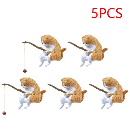 1-5PCS Fishing Cat Aquariums Decorations Fishtanks Hangable Decors Landscape Aquaticpet Fishtank Ornament Desktop Accessories