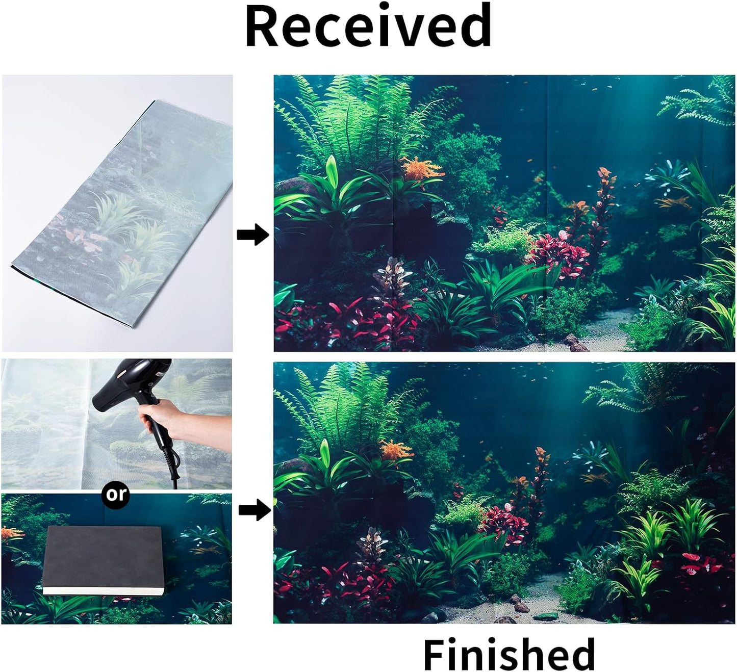3 Pack Aquarium Background, 48X18 Inch Polyester Aquarium Background | Cloth Fish Tank Background, Undersea Corals Sunshines & Rock Aquatic Plants, Backgrounds for Fish Tank