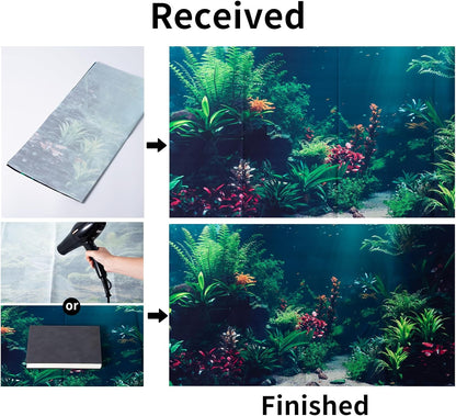 3 Pack Aquarium Background, 48X18 Inch Polyester Aquarium Background | Cloth Fish Tank Background, Undersea Corals Sunshines & Rock Aquatic Plants, Backgrounds for Fish Tank