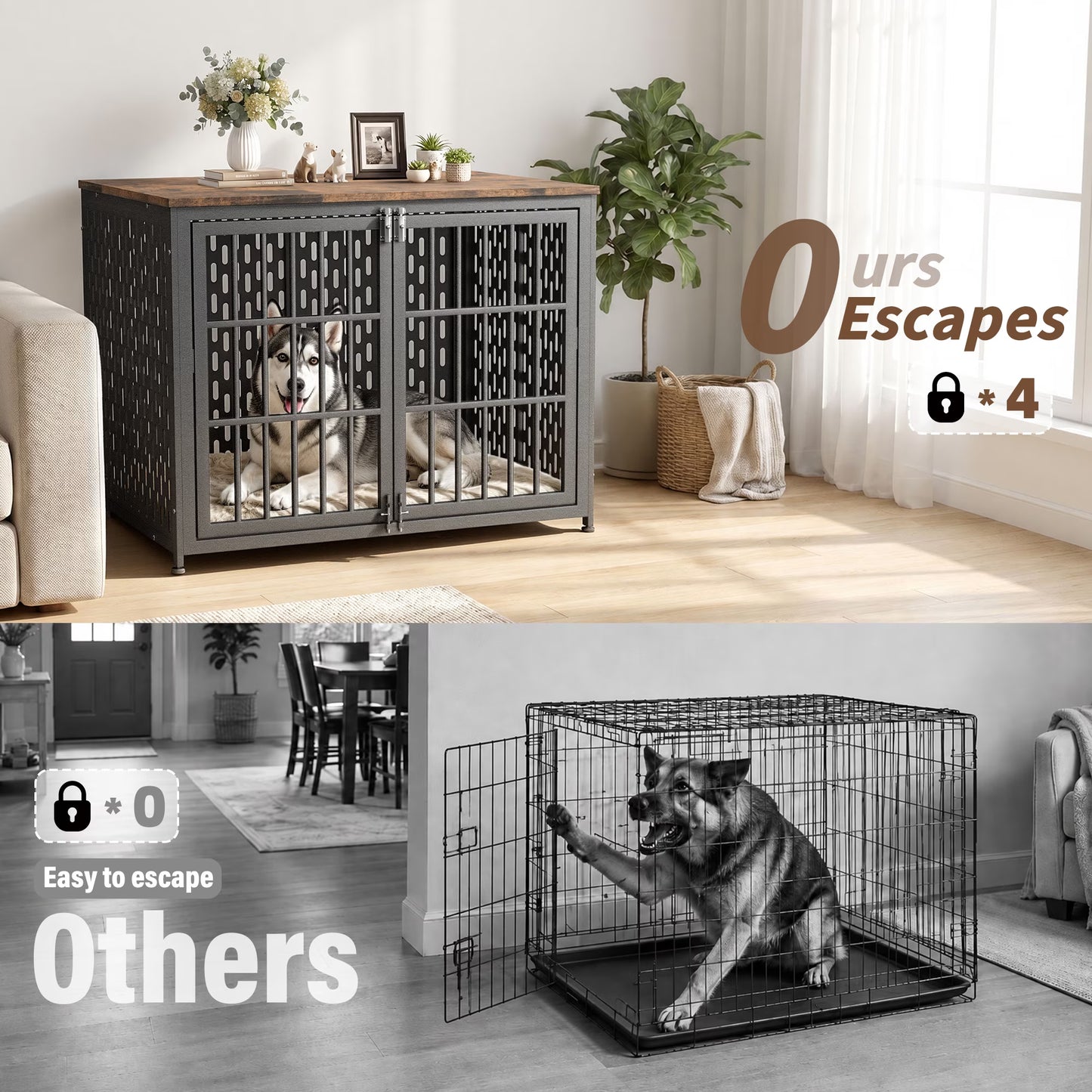 42" Dog Crate Furniture, Heavy-Duty Metal Dog House, Decorative Pet House That Doubles as an Indoor Side Table, Antique Black