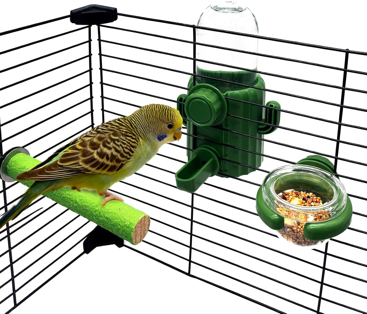 3Pcs No Mess Bird Water Dispenser Bird Cage Feeder Accessories for Parakeet | Plastic,Automatic,Installation,Washable,Detachable,With Bird Food Feeder Perch Stand,For Lovebirds Cockatiel Budgie