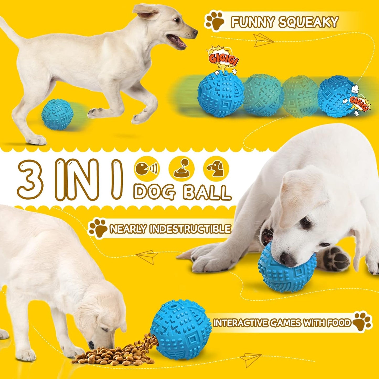 Dog Balls Treat Dispensing Dog Toys for Aggressive Chewers Large Breed | Nearly Indestructible Squeaky Puppy Chew Toys for Largebreeds, Natural Rubber Doggie Puzzle Toys, Pet Treat Ball