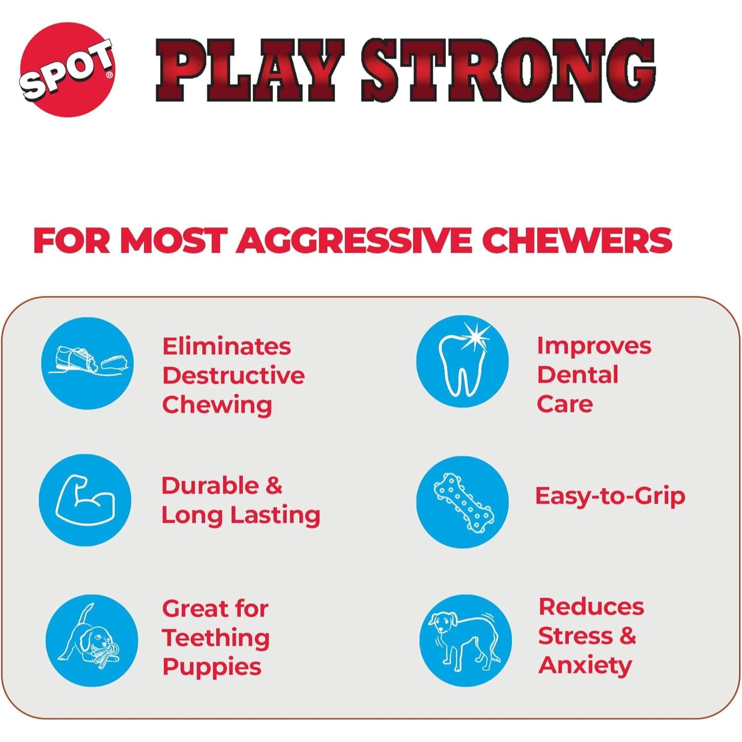 Play Strong Rubber Bones for Dogs, Durable S-Shaped Treat To,For Aggressive Chewers, Large Dogs & Puppies up to 90Lbs , 12In