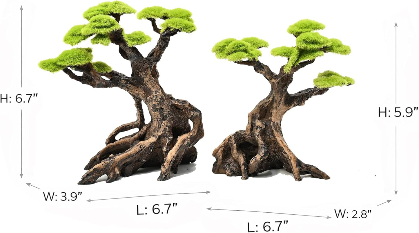 Fish Tank Decor Aquarium Bonsai Tree Resin Ornament with Faux Moss Aquascaping Decoration Artificial Landscape Centerpiece Safe & Fade-Resistant for Betta Shrimp Goldfish