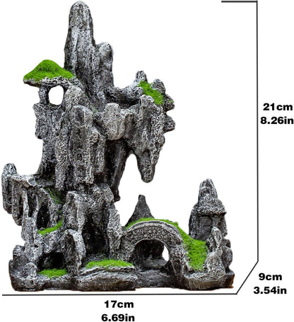 Aquarium Mountain View Ornaments, Large Fish Tank Rock Landscaping Decorations, Tree Hole Bridge Bridge Aquarium Decoration (6.69X3.54X8.26Inch-L)