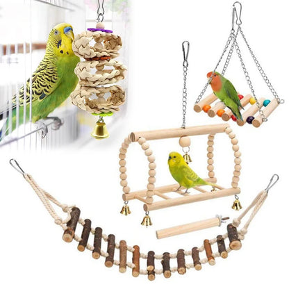 8PCS Chewing Standing Hanging Hammock Climbing Ladder Bird Cage Toys for Budgerigar, Parakeet and Other Small to Medium Birds