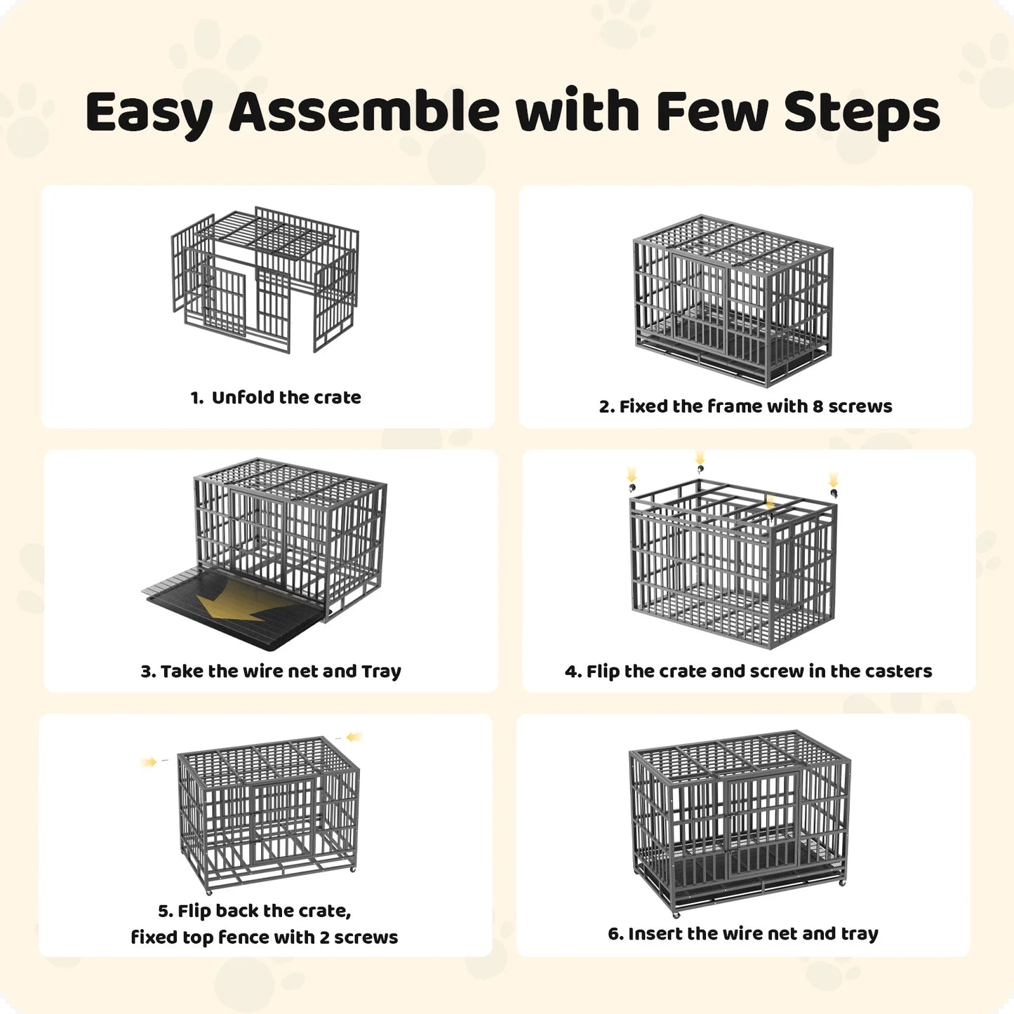54 Inch Heavy Duty Indestructible Dog Crate Steel Escape Proof Dog Cage Kennel for Medium Large Dogs Indoor Double Door High Anxiety Dog Crate with Wheels, Lock& Removable Tray, Black