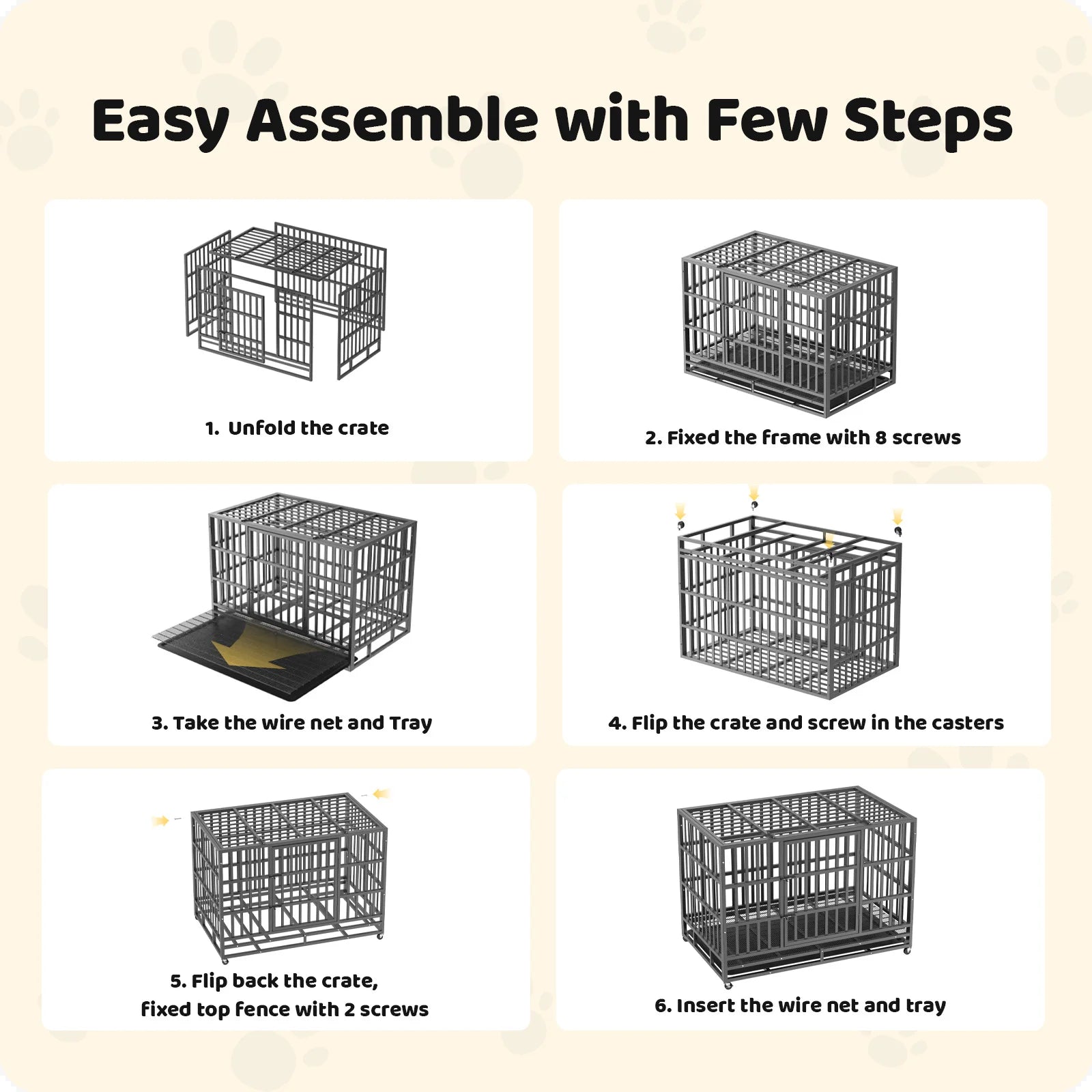54 Inch Heavy Duty Indestructible Dog Crate Steel Escape Proof Dog Cage Kennel for Medium Large Dogs Indoor Double Door High Anxiety Dog Crate with Wheels, Lock& Removable Tray, Black
